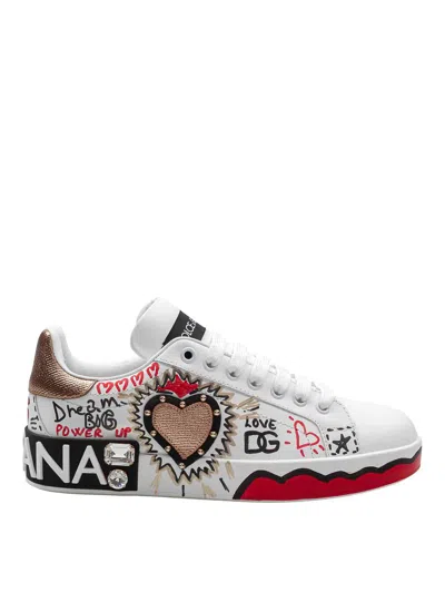 Dolce & Gabbana Portofino Sneaker In Leather In Multicolour