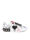 Dolce & Gabbana Printed Calfskin Portofino Sneakers With Patch In White