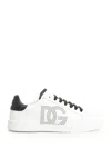 Dolce & Gabbana Portofino' White Low Top Sneakers With Perforated Logo In Leather In White