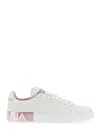 Dolce & Gabbana Portofino White And Pink Low Top Sneakers With Logo In Leather Woman In White