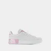 Dolce & Gabbana Portofino Leather Sneakers In White And Pink In White