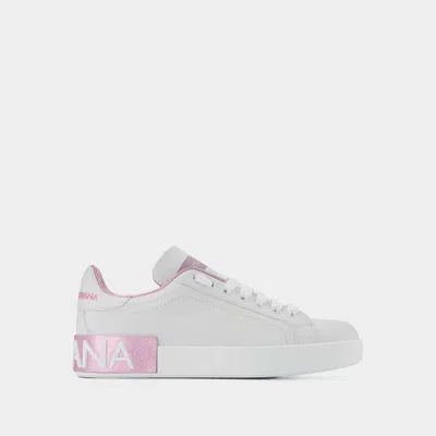 DOLCE & GABBANA PORTOFINO SNEAKERS - DOLCE & GABBANA - WHITE/PINK - LEATHER
