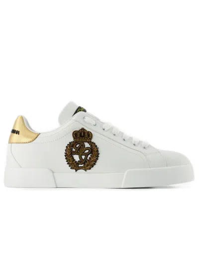 Dolce & Gabbana Portofino Embroidered Sneakers In White