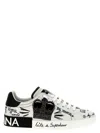 Dolce & Gabbana White Low Top Sneakers With Logo Patch On The Tongue And All-over Print In Leather Man