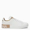 Dolce & Gabbana Portofino White And Gold Low Top Sneakers With Logo In Leather Woman In White