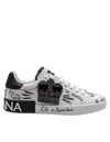 Dolce & Gabbana White Low Top Sneakers With Logo Patch On The Tongue And All-over Print In Leather Man