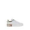 Dolce & Gabbana Portofino White And Gold Low Top Sneakers With Logo In Leather Woman In White