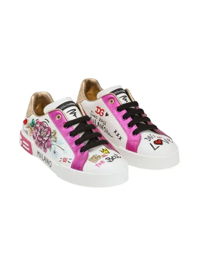 Dolce & Gabbana Kids' Portofino Sneakers In White