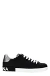 Dolce & Gabbana Portofino Sneakers In Black Leather With Silver Inserts