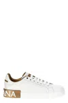 Dolce & Gabbana Portofino White And Gold Low Top Sneakers With Logo In Leather Woman