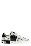 Dolce & Gabbana White Low Top Sneakers With Logo Patch On The Tongue And All-over Print In White