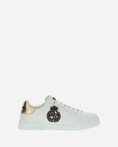 Dolce & Gabbana Portofino White Leather Sneaker With Logo Detail