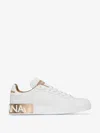 Dolce & Gabbana Portofino White And Gold Low Top Sneakers With Logo In Leather Woman In White