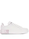 Dolce & Gabbana Portofino White And Pink Low Top Sneakers With Logo In Leather Woman In White