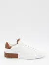 Dolce & Gabbana White Calf Leather Portofino Sneakers In Red