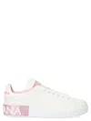 Dolce & Gabbana Portofino White And Pink Low Top Sneakers With Logo In Leather Woman