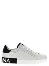 Dolce & Gabbana Portofino Leather Sneakers With Rubberized Logo Shoes In Gray