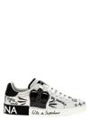 Dolce & Gabbana White Low Top Sneakers With Logo Patch On The Tongue And All-over Print In White