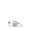 Dolce & Gabbana Black And Beige Low Top Sneakers With Logo Patch On The Side And Logo Lettering On The Tongue In Lea In White