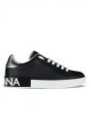 Dolce & Gabbana Portofino Sneakers In Black Leather With Silver Inserts