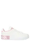 Dolce & Gabbana Portofino White And Pink Low Top Sneakers With Logo In Leather Woman In White