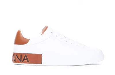 Dolce & Gabbana Portofino Sneakers In White Leather And Leather