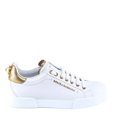 Dolce & Gabbana Portofino Sneakers In Bianco/oro