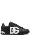 Dolce & Gabbana Portofino Sneakers In Black Calf Leather With White Logo In Black