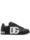 Dolce & Gabbana Portofino Sneakers In Black Calf Leather With White Logo In Black