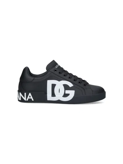 Dolce & Gabbana Portofino White And Black Leather Sneakers