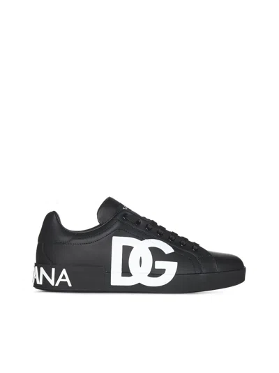 Dolce & Gabbana Portofino White And Black Leather Sneakers