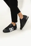 Dolce & Gabbana Portofino Sneakers In Black Calf Leather With White Logo In Black