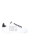 Dolce & Gabbana White And Black Leather Sneakers In White