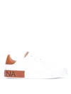 Dolce & Gabbana White Calf Leather Portofino Sneakers In Red