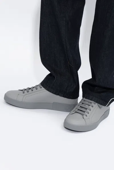 Dolce & Gabbana Calfskin Portofino Sneakers In Grey