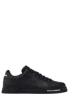 Dolce & Gabbana 'portofino' Black Low Top Sneakers With Logo Patch On The Tongue And Logo Lettering On The Side In Black
