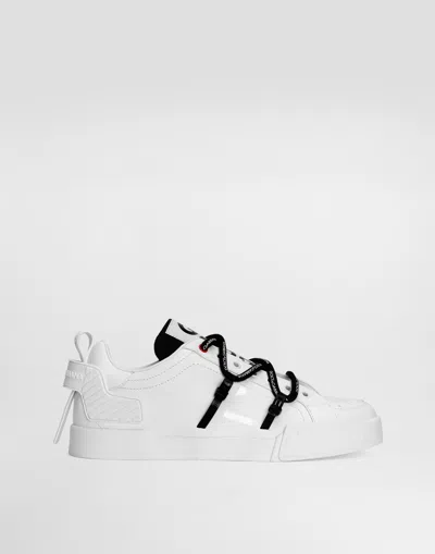 DOLCE & GABBANA PORTOFINO SNEAKERS IN CALFSKIN AND PATENT LEATHER
