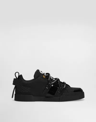 Dolce & Gabbana Portofino Sneakers In Calfskin And Patent Leather In Black
