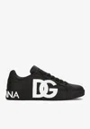 Dolce & Gabbana Portofino Sneakers In Black Calf Leather With White Logo In Black