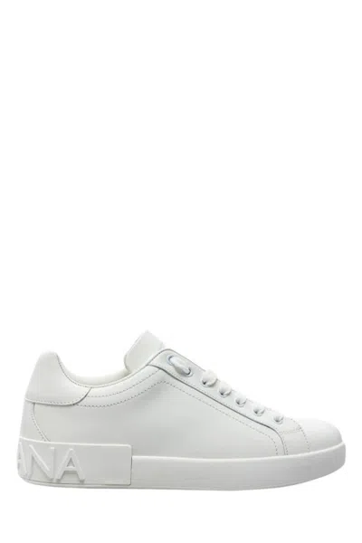 Dolce & Gabbana Leather Sneakers With Logo In White