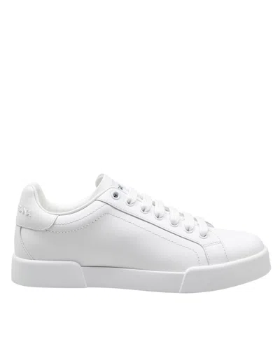 Dolce & Gabbana Portofino Sneakers In White Leather With Logo