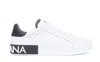 Dolce & Gabbana White Calf Leather Sneakers With Logo Patch And Round Toe In Multi
