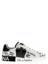 Dolce & Gabbana White Low Top Sneakers With Logo Patch On The Tongue And All-over Print In Multi