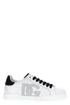 Dolce & Gabbana Portofino' White Low Top Sneakers With Perforated Logo In Leather In Multi