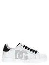 Dolce & Gabbana Portofino' White Low Top Sneakers With Perforated Logo In Leather In Multi