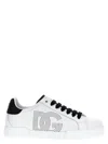 Dolce & Gabbana Portofino' White Low Top Sneakers With Perforated Logo In Leather In Multi