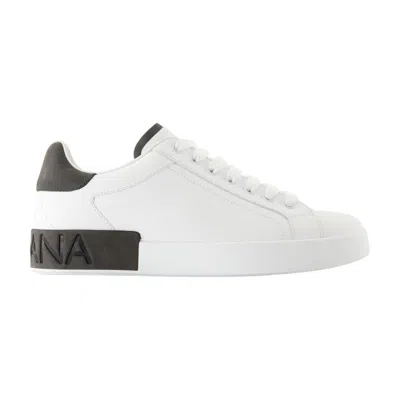 Dolce & Gabbana Portifano Panelled Leather Sneakers In White