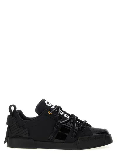 Dolce & Gabbana Black Calfskin And Patent Leather Portifino Sneakers