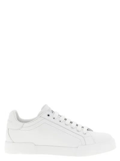 Dolce & Gabbana Calfskin Portofino Sneakers With Dg Logo In White