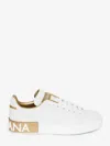Dolce & Gabbana Portofino White And Gold Low Top Sneakers With Logo In Leather Woman In White